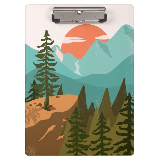 Modern Abstract Forest, Mountains, and Sunrise Clipboard (Front)