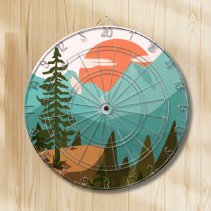 Modern Abstract Forest, Mountains, and Sunrise Dartboard