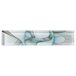 Modern Abstract Fractal Art Blue Turquoise Gray Nameplate