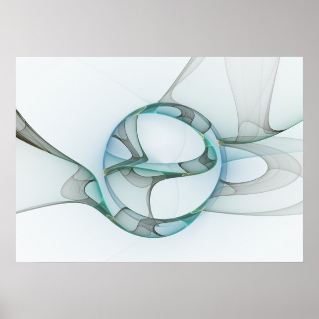 Modern Abstract Fractal Art Blue Turquoise Gray Poster (Front)