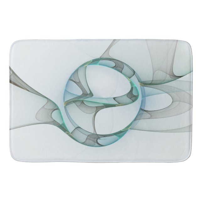 Modern Abstract Fractal Art Blue Turquoise Grey Bath Mat (Front)