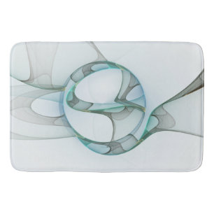 Modern Abstract Fractal Art Blue Turquoise Grey Bath Mat
