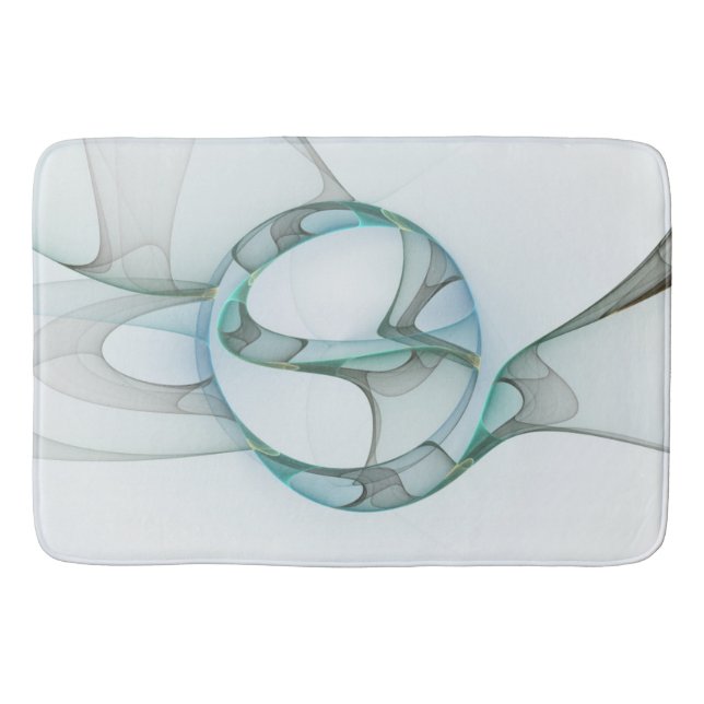 Modern Abstract Fractal Art Blue Turquoise Grey Bath Mat (Front)