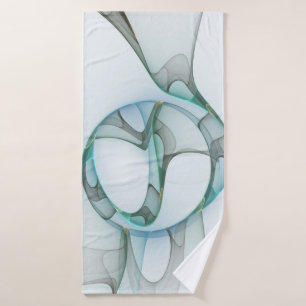 Modern Abstract Fractal Art Blue Turquoise Grey Bath Towel