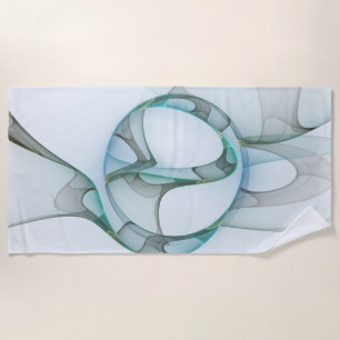 Modern Abstract Fractal Art Blue Turquoise Grey Beach Towel