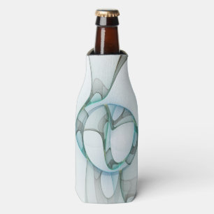 Modern Abstract Fractal Art Blue Turquoise Grey Bottle Cooler