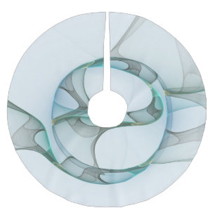 Modern Abstract Fractal Art Blue Turquoise Grey Brushed Polyester Tree Skirt