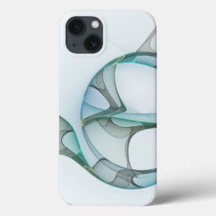 Modern Abstract Fractal Art Blue Turquoise Grey iPhone 13 Case