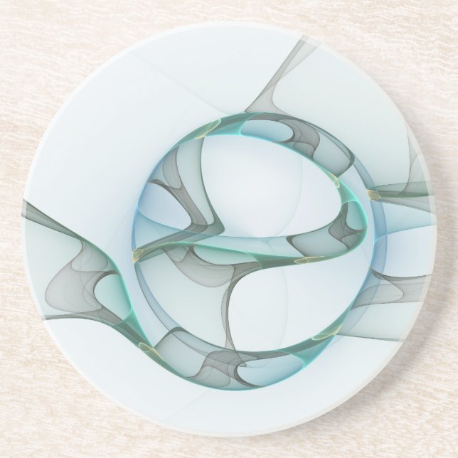 Modern Abstract Fractal Art Blue Turquoise Grey Coaster (Front)