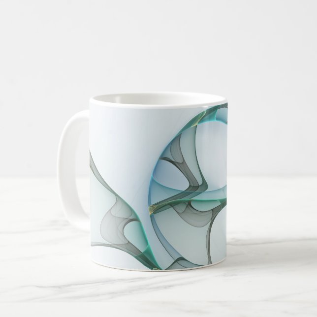 Modern Abstract Fractal Art Blue Turquoise Grey Coffee Mug (Front Left)