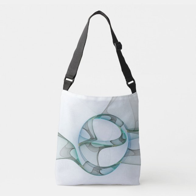 Modern Abstract Fractal Art Blue Turquoise Grey Crossbody Bag (Front)