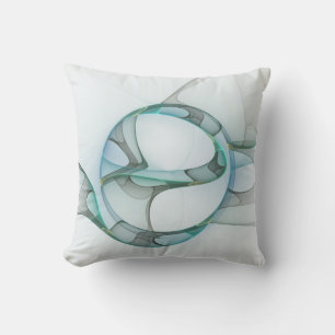 Modern Abstract Fractal Art Blue Turquoise Grey Cushion