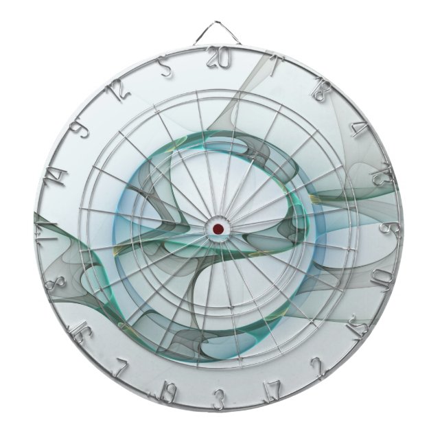 Modern Abstract Fractal Art Blue Turquoise Grey Dartboard (Front)