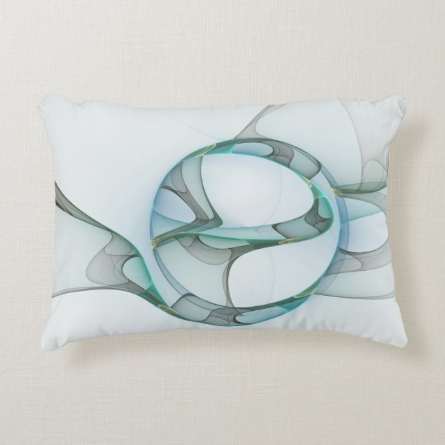 Modern Abstract Fractal Art Blue Turquoise Grey Decorative Cushion (Front)