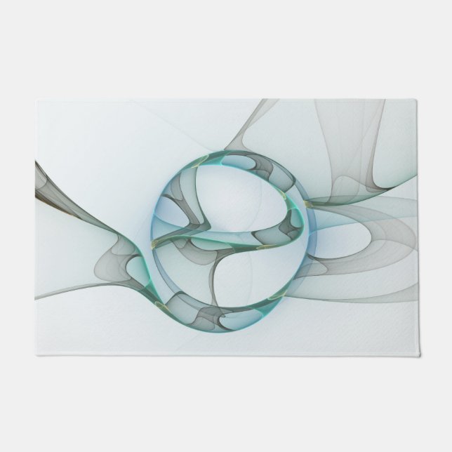 Modern Abstract Fractal Art Blue Turquoise Grey Doormat (Front)