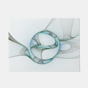 Modern Abstract Fractal Art Blue Turquoise Grey Doormat