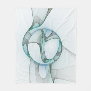 Modern Abstract Fractal Art Blue Turquoise Grey Fleece Blanket