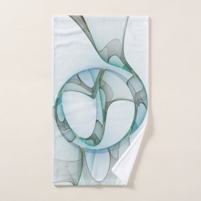 Modern Abstract Fractal Art Blue Turquoise Grey Hand Towel (Hand Towel)