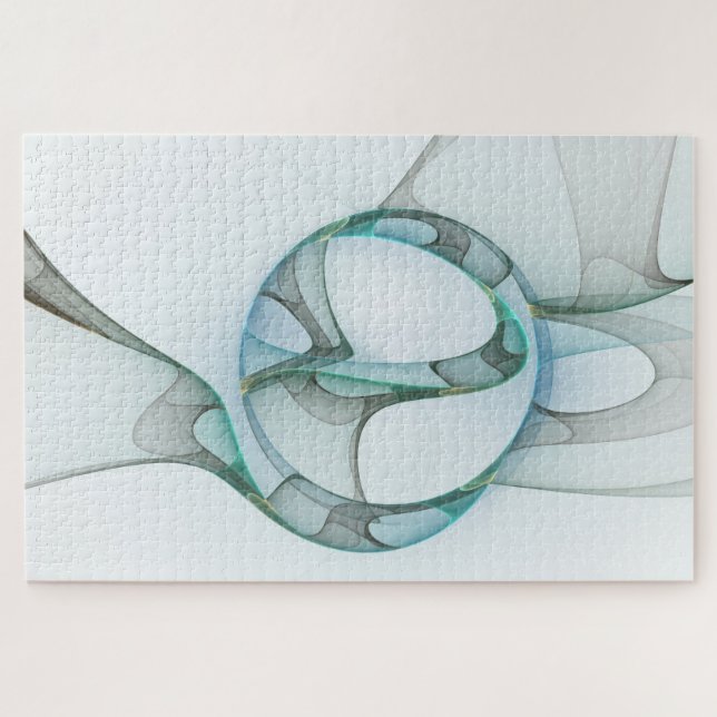 Modern Abstract Fractal Art Blue Turquoise Grey Jigsaw Puzzle (Horizontal)