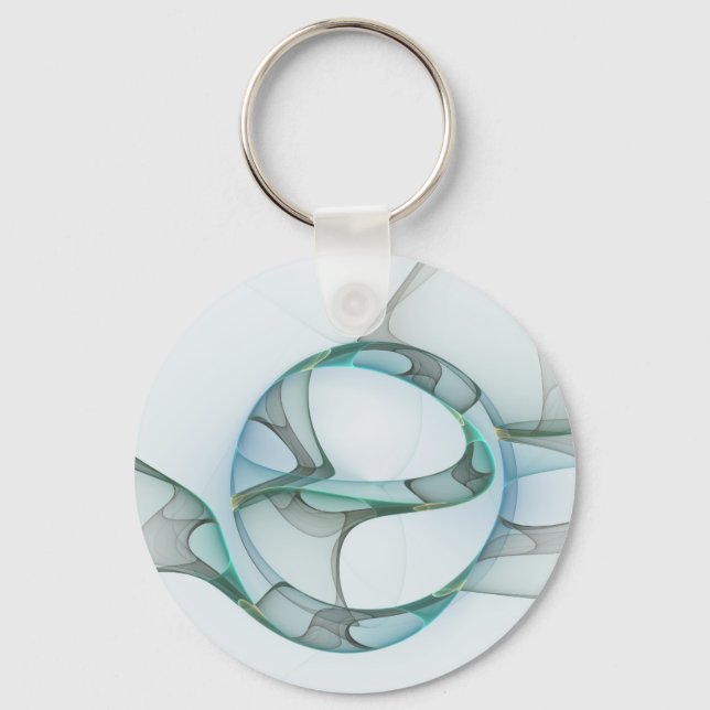 Modern Abstract Fractal Art Blue Turquoise Grey Key Ring (Front)