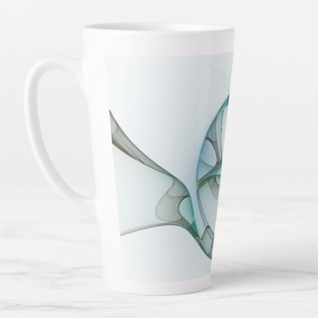 Modern Abstract Fractal Art Blue Turquoise Grey Latte Mug (Left)