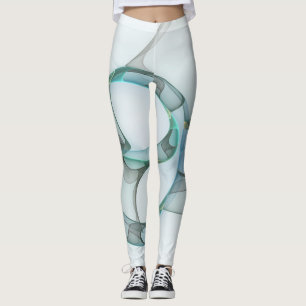 Modern Abstract Fractal Art Blue Turquoise Grey Leggings