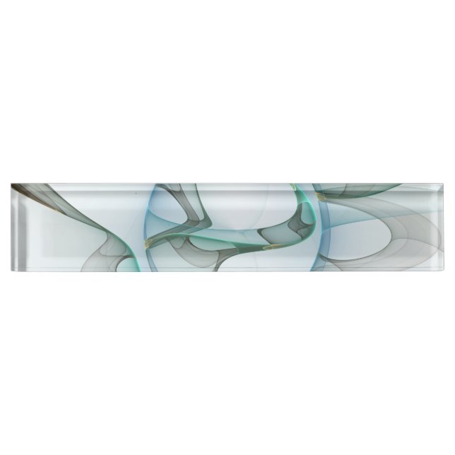 Modern Abstract Fractal Art Blue Turquoise Grey Nameplate (Front)