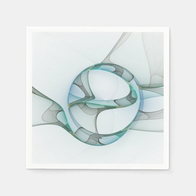 Modern Abstract Fractal Art Blue Turquoise Grey Napkin (Front)