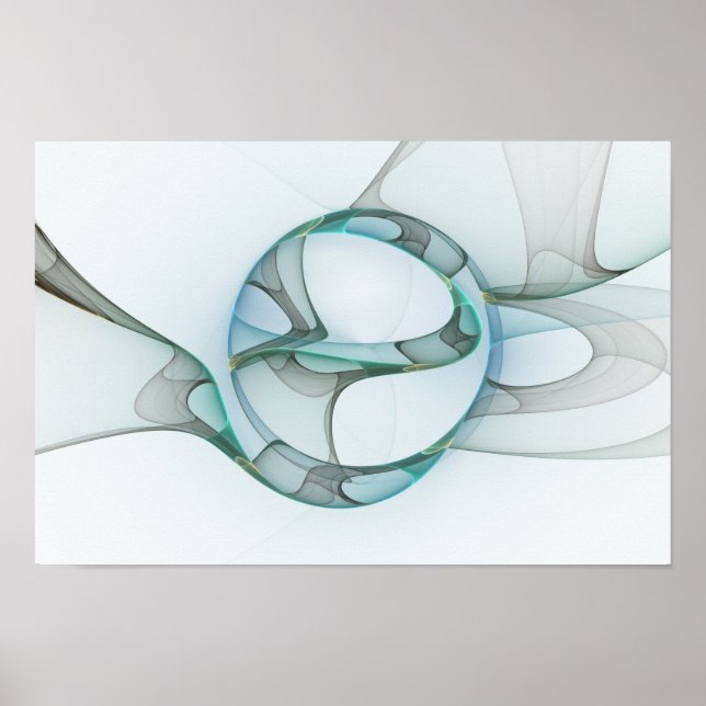 Modern Abstract Fractal Art Blue Turquoise Grey Poster (Front)