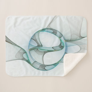 Modern Abstract Fractal Art Blue Turquoise Grey Sherpa Blanket