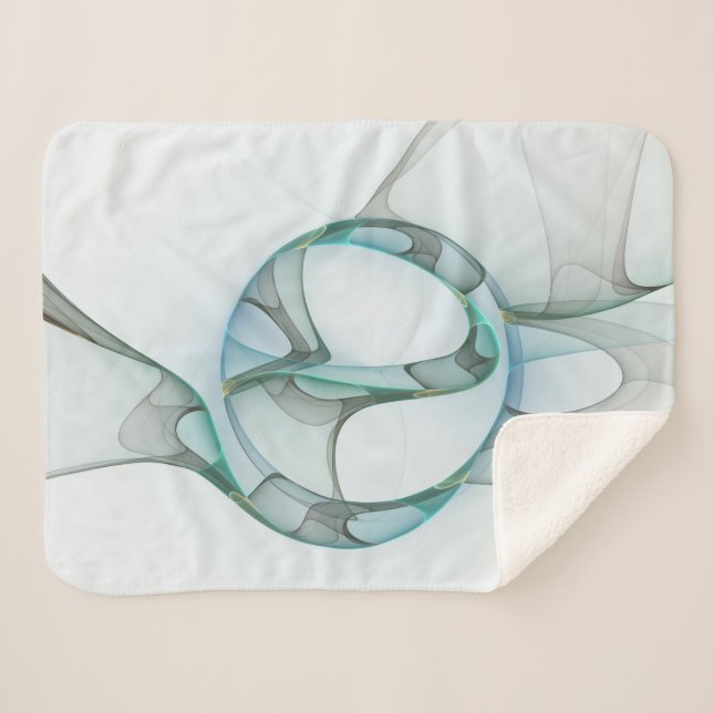 Modern Abstract Fractal Art Blue Turquoise Grey Sherpa Blanket (Front (Horizontal))