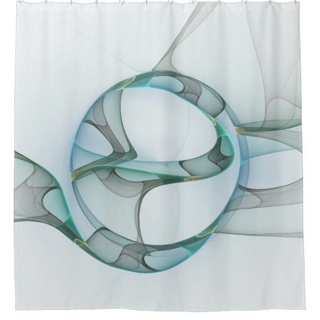 Modern Abstract Fractal Art Blue Turquoise Grey Shower Curtain (Front)