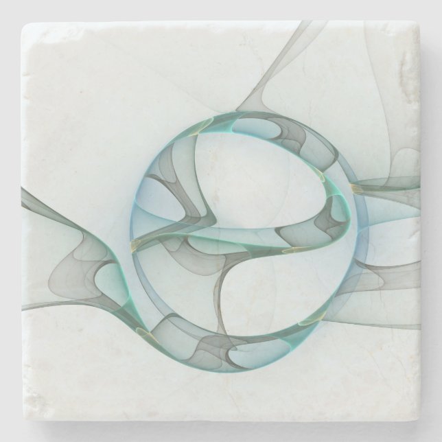 Modern Abstract Fractal Art Blue Turquoise Grey Stone Coaster (Front)