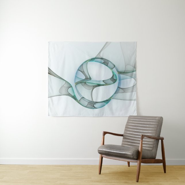 Modern Abstract Fractal Art Blue Turquoise Grey Tapestry (In Situ (Horizontal))