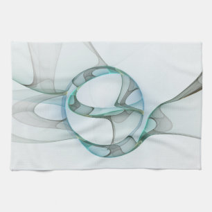 Modern Abstract Fractal Art Blue Turquoise Grey Tea Towel