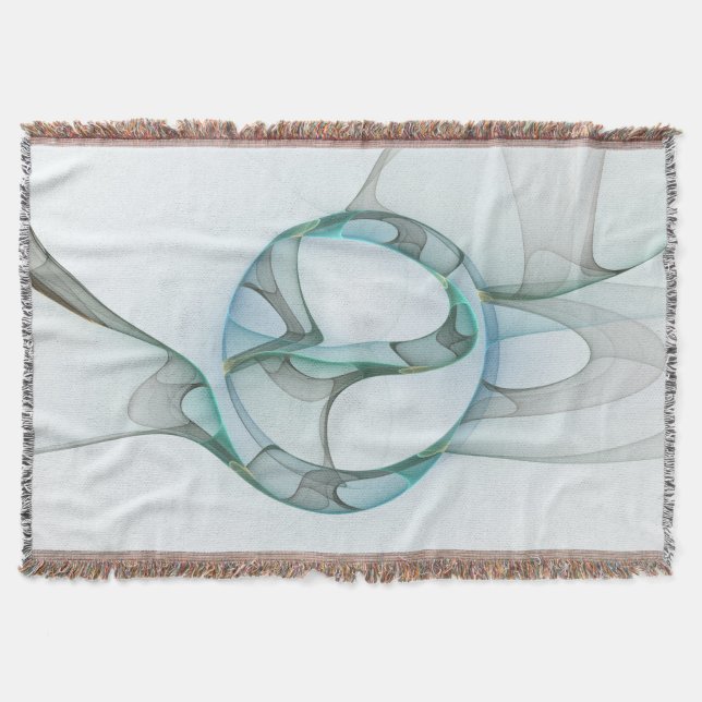 Modern Abstract Fractal Art Blue Turquoise Grey Throw Blanket (Front)