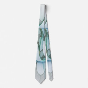Modern Abstract Fractal Art Blue Turquoise Grey Tie