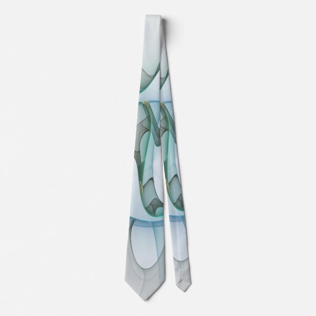 Modern Abstract Fractal Art Blue Turquoise Grey Tie (Front)
