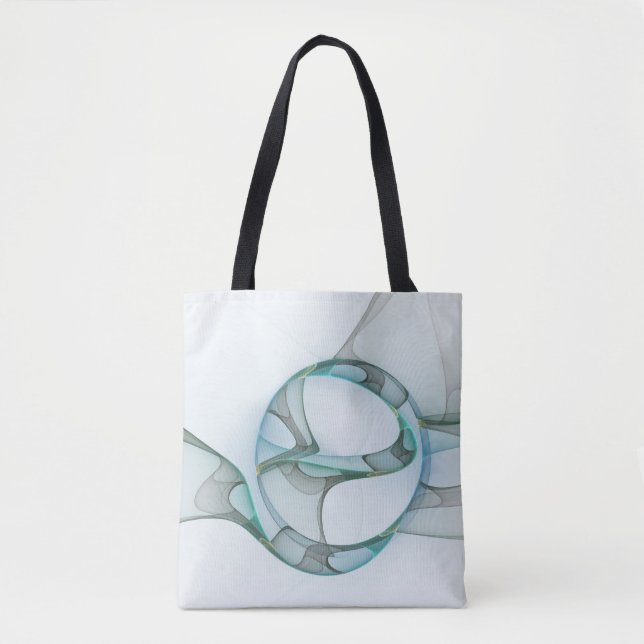Modern Abstract Fractal Art Blue Turquoise Grey Tote Bag (Front)
