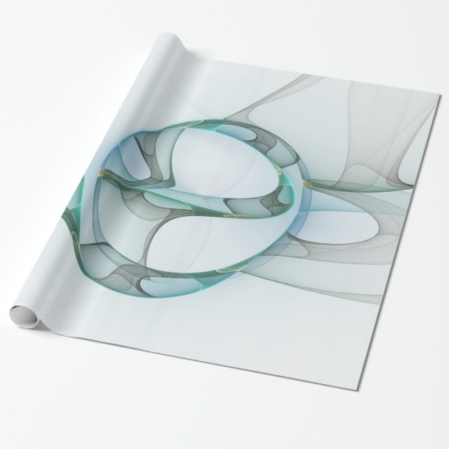 Modern Abstract Fractal Art Blue Turquoise Grey Wrapping Paper (Unrolled)