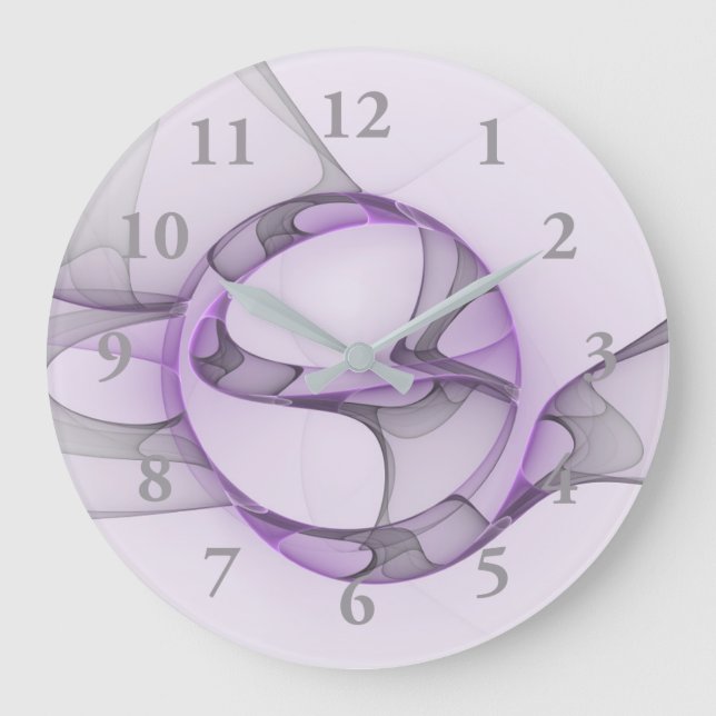 Modern Abstract Fractal Art Lavender Grey Large Clock (Front)