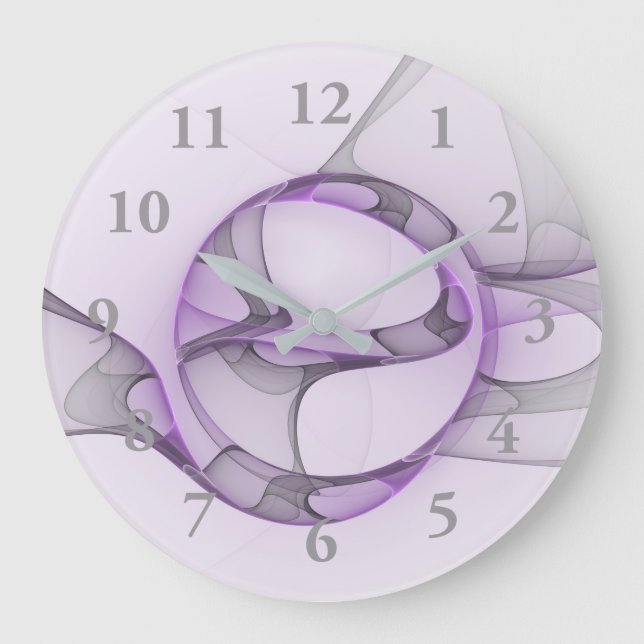 Modern Abstract Fractal Art Lavender Grey Large Clock (Front)