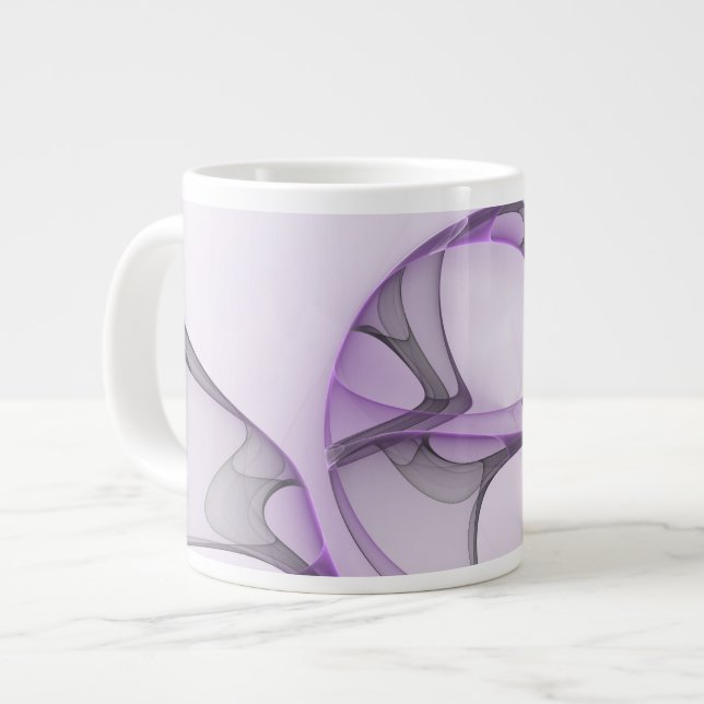 Modern Abstract Fractal Art Lavender Grey Large Coffee Mug (Front Left)