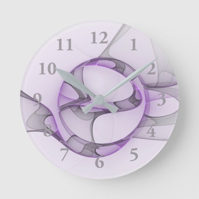 Modern Abstract Fractal Art Lavender Grey Round Clock (Front)