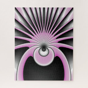 Modern Abstract Fractal Art Pink Gray Black Figure Jigsaw Puzzle
