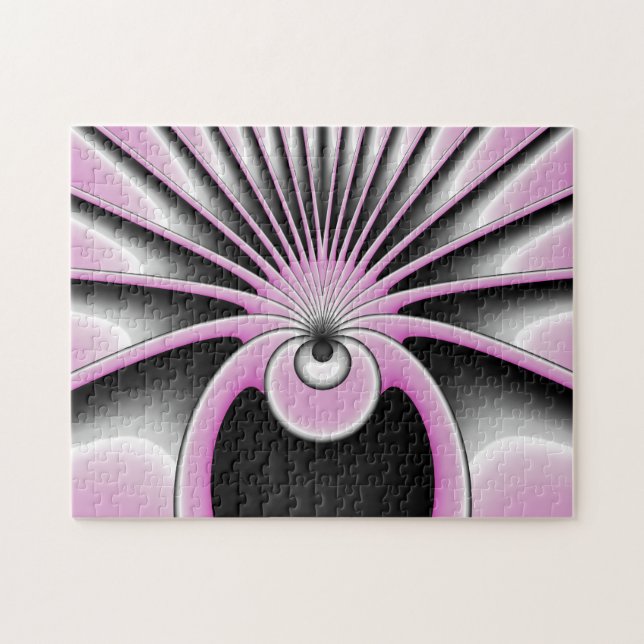 Modern Abstract Fractal Art Pink Gray Black Figure Jigsaw Puzzle (Horizontal)