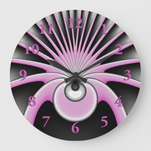 Modern Abstract Fractal Art Pink Gray Black Figure Large Clock