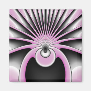Modern Abstract Fractal Art Pink Gray Black Figure Magnet