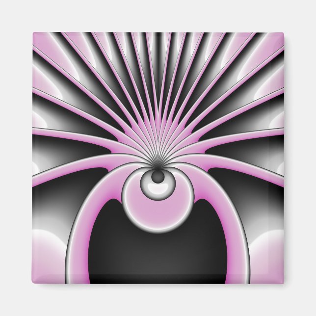Modern Abstract Fractal Art Pink Gray Black Figure Magnet (Front)