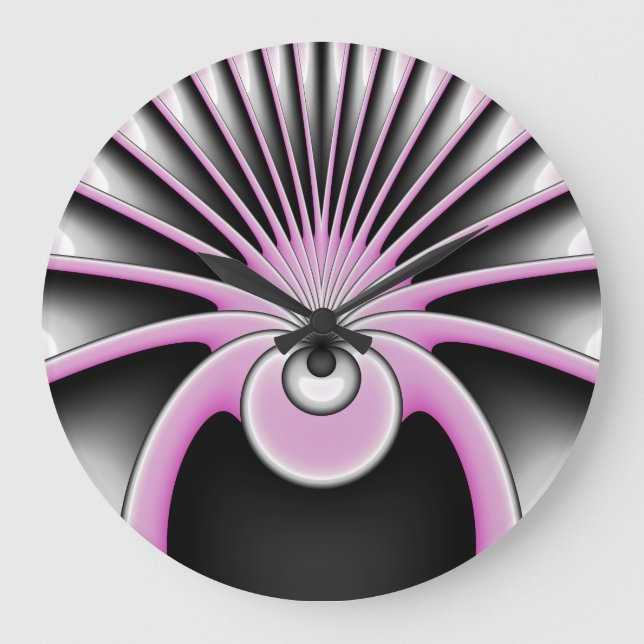 Modern Abstract Fractal Art Pink Grey Black Figure Large Clock (Front)